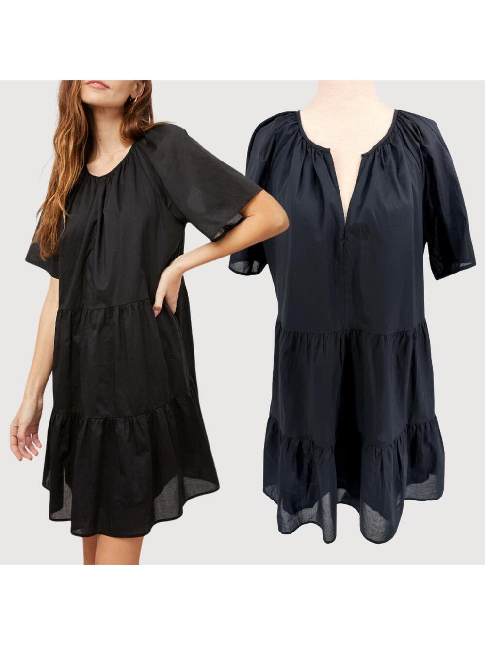 Rails Clarissa Tiered Mini Dress Cotton Black S